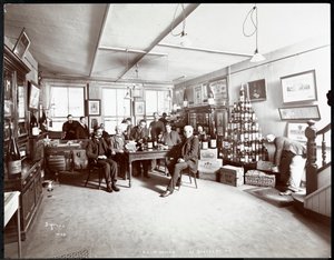 Group of men drinking wine at G.L. Nicholas, wine and liquor dealers, 43 Beaver Street, New York, 1895